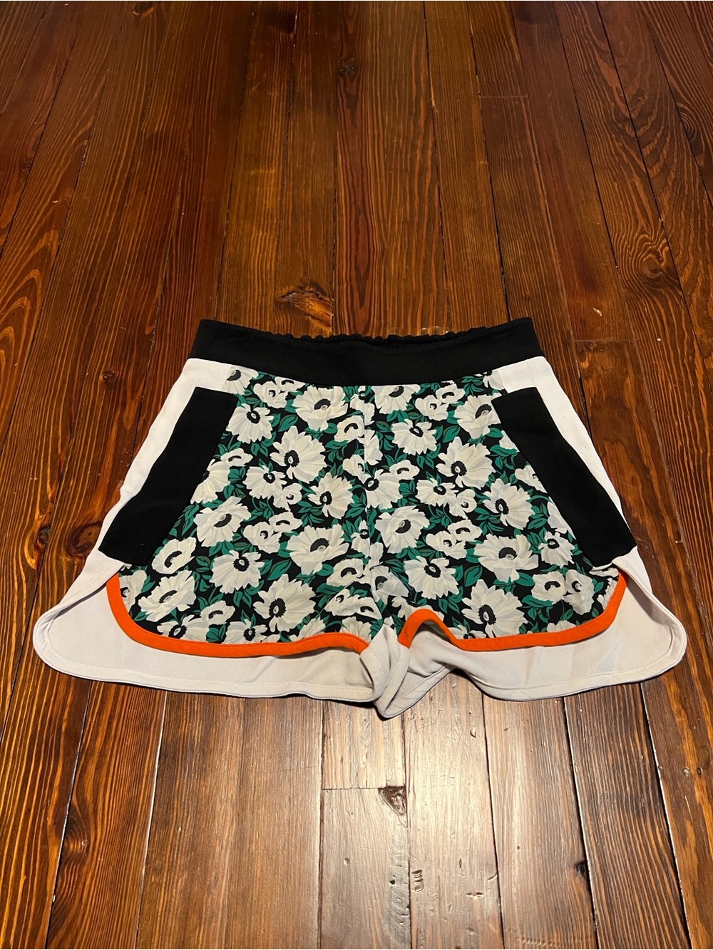 Stella McCartney White and Green Floral Athletic Shorts with Black Panels